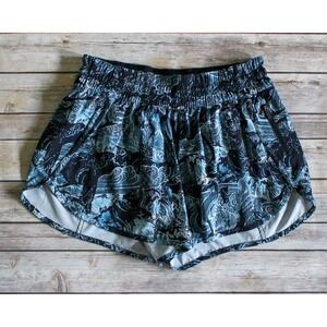 Lululemon Tracker Shorts Womens 10 Blue Print Elastic Waist Lined Zip Pocket
